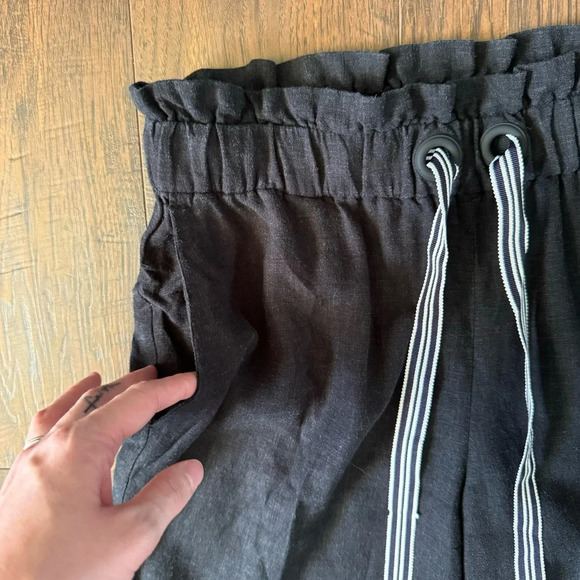 1901 Linen Wide Leg Urban Black Crop Stretch Pants Pockets Women’s Size Small - Picture 3 of 6